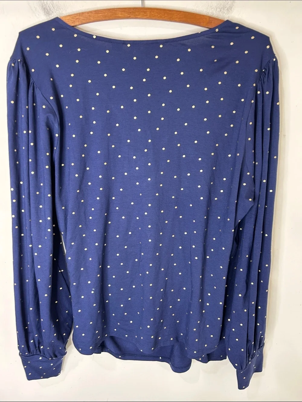NWT BODEN Blouson Wrap Top Navy blue Gold Polka Dot Size 16/18
